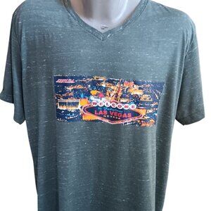 XL men's T-shirt Las Vegas Strip Retro Graphic V-Neck Buttery Thin Green